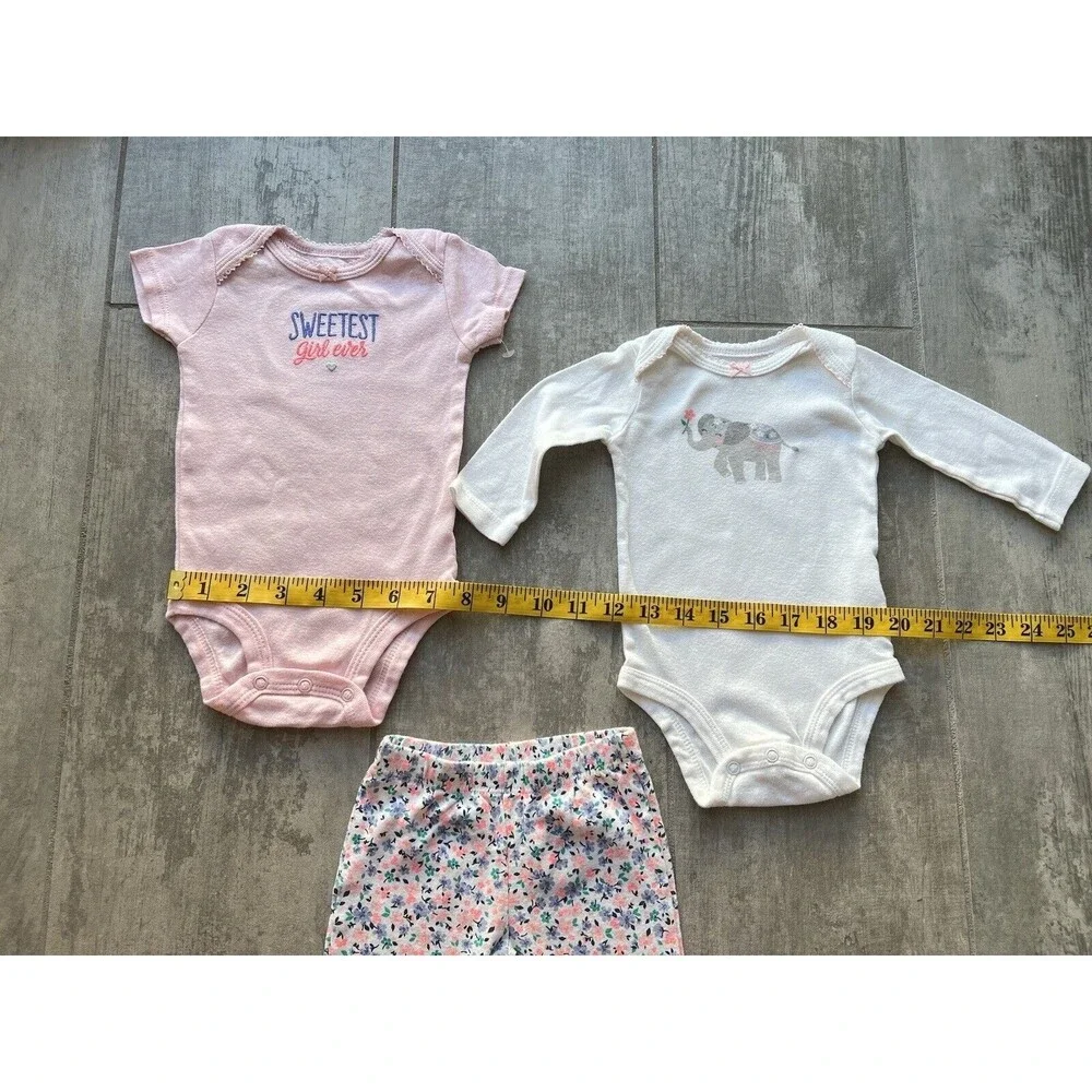Baby Girl 3 Piece Outfit Set Boho Elephant SWEET One Piece Bodysuits & Pants 3m